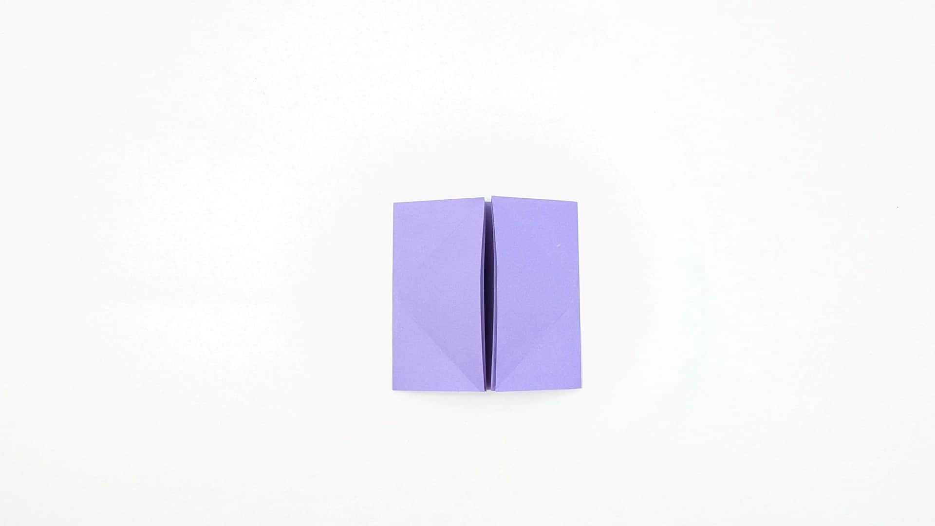 Fold both outer panels inward to meet at the vertical center line. The paper stands slightly open like a tall narrow book.