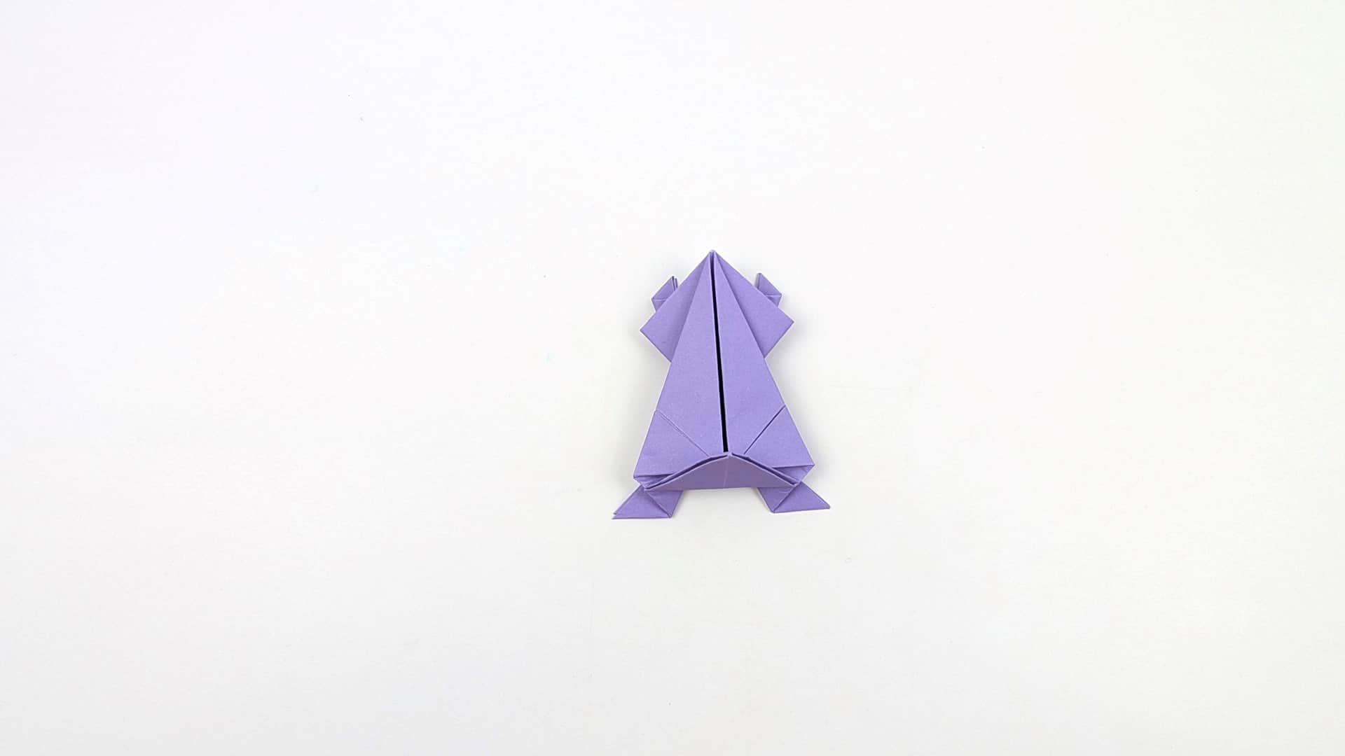 Define the vertical crease down the back of the frog's body. Front legs are horizontal, back feet angle outward.
