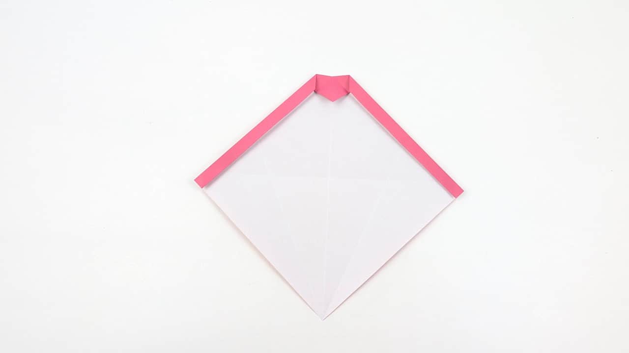 Fold the left edge inward in the same way, creating a white belly stripe down the center.