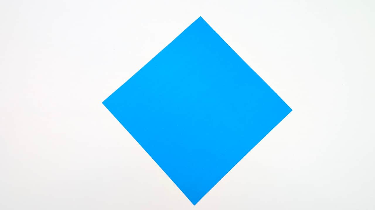 Start with a square sheet of paper, blue or grey side up. Place it as a diamond.