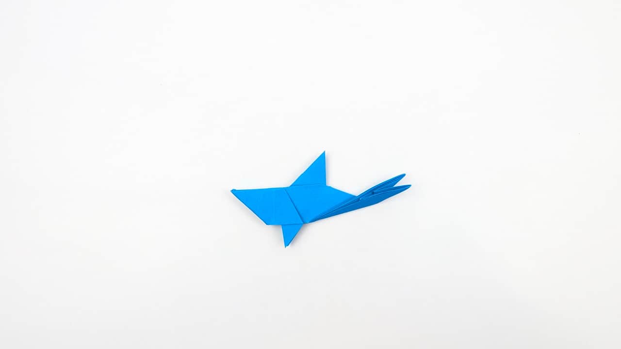 View the shark from the side. Separate the tail fins if they have stuck together — they should fan out into two distinct fins.